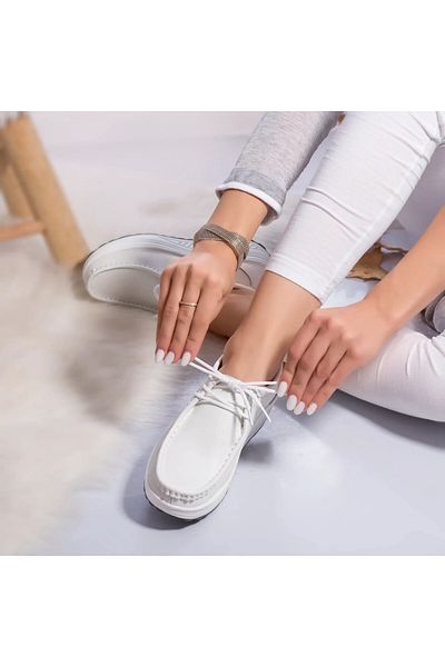 MODA STİL Women's casual white shoes, natural leather, Oscar, 40