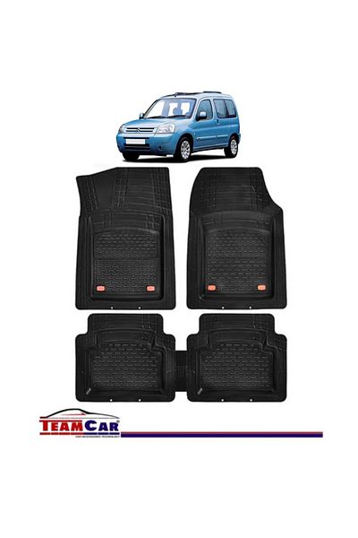 TEAMCAR ® Car Mats Tray Type Compatible Citroen Berlingo I (1996-2008) Black Durable Material