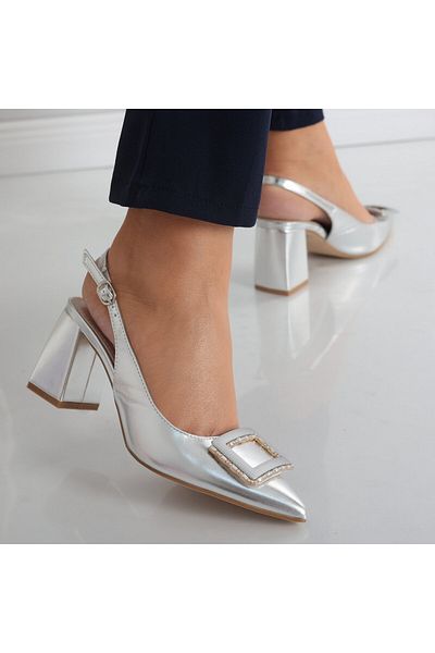 MODA STİL Women's Silver Heeled Shoes Made of Eco-Leather Naja, 35