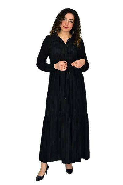 ETRELİFE Women's Long Sleeve Elastic Embossed Striped Dress Bgl-St04676