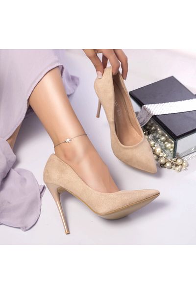 MODA STİL Stiletto liliana beige suede eco-leather, 40
