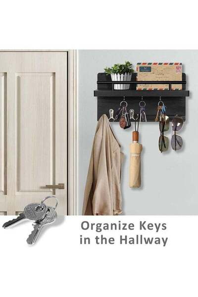 COOYA Key Holder for Wall Decorative,with 5 Key Hooks,30x18x8.5CM,Rustic,Hook Material is Elastic