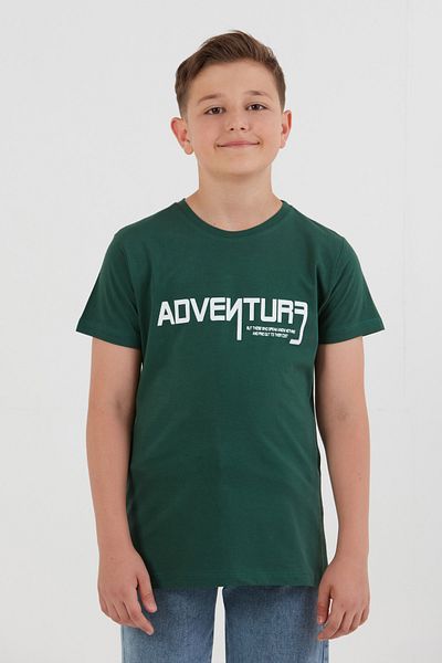 Fulla Moda Αγορικό μπλουζάκι με στάμπα Adventure Text από 100% βαμβάκι
