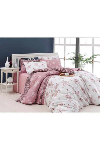 DemoHome Double bed linen set ranforce cotton TRADITIONAL FLOWER pink - fitted sheet, bed, 2 pillowcases