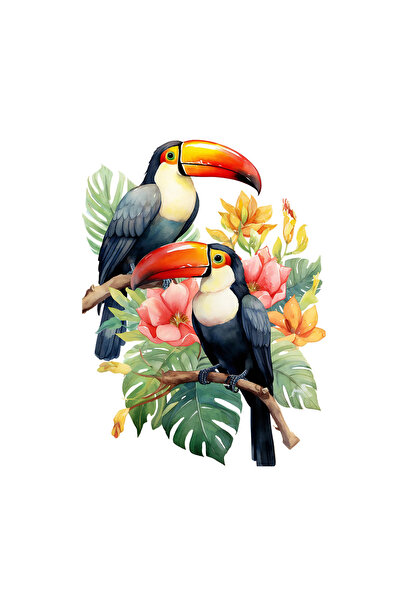 INOVATIX Set de 8 piese, autocolant papagali toucan și flori exotice, INOVATI...