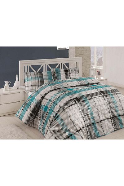 DemoHome Double bed linen set in satin cotton with pattern - fitted sheet, flat sheet, 2 pillowcases
