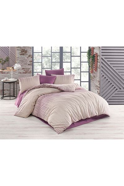 DemoHome Ranforce cotton double king size bedding set ENERGY PULSE lilac - fitted sheet, bed, 2 pillowcases