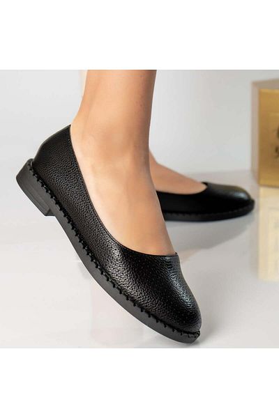 MODA STİL Women's black ballet flats in organic leather Ronia, 38