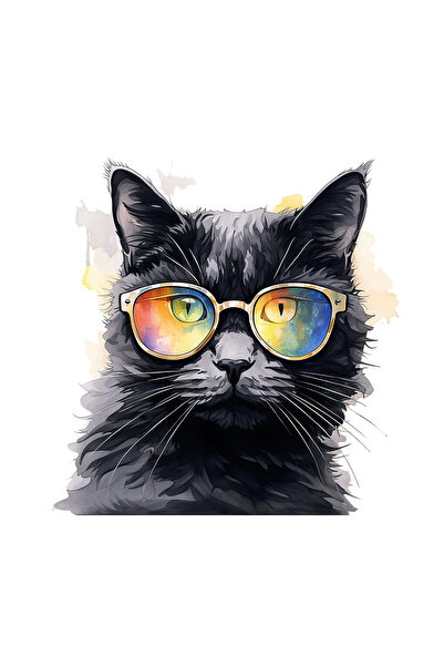INOVATIX Set de 8 piese, autocolant Pisică neagră cu ochelari, INOVATIX®. 6 cm
