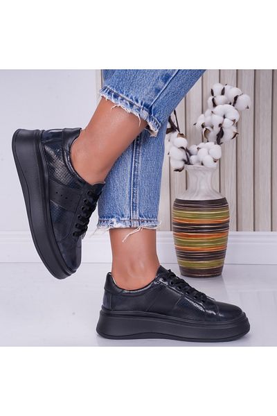 MODA STİL Women's casual shoes Navy Blue made of natural patent leather Aura, 38