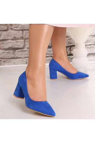 MODA STİL Women's Blue Heeled Shoes Made of Eco-Suede Leather Yamina, 40