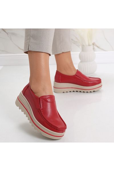 MODA STİL Women's Red Platform Shoes Made of Genuine Leather Gabrena, 36