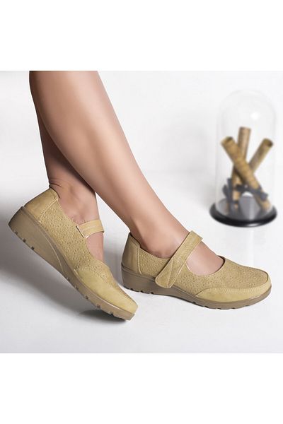 MODA STİL Women's casual shoes beige organic leather olpi, 39