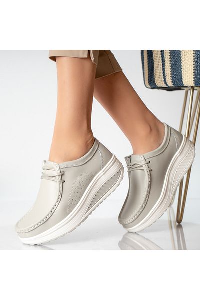 MODA STİL Women's casual shoes, gray, natural leather, Oscar, 36