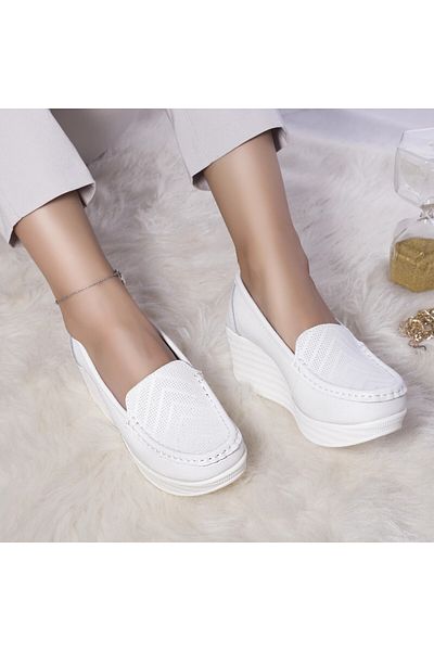 MODA STİL Dominican platform shoes, natural leather, white, 41