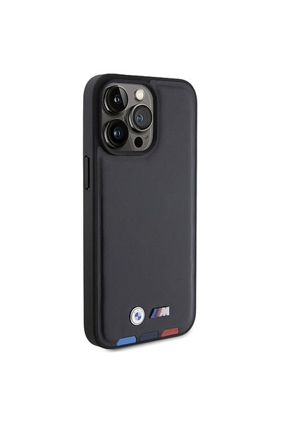 BMW IPhone 15 Pro Max Case - BMW Leather Stamp Tricolor (BMHCP15X22PTDK) - Black