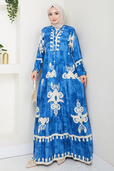 InStyle Φόρεμα Casual Viscose Μπλε με μοτίβο οβάλ σχήματος