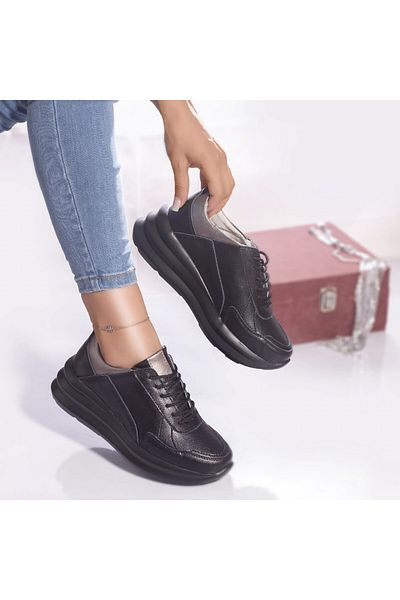 MODA STİL Agata sports shoes, natural leather, black, 39