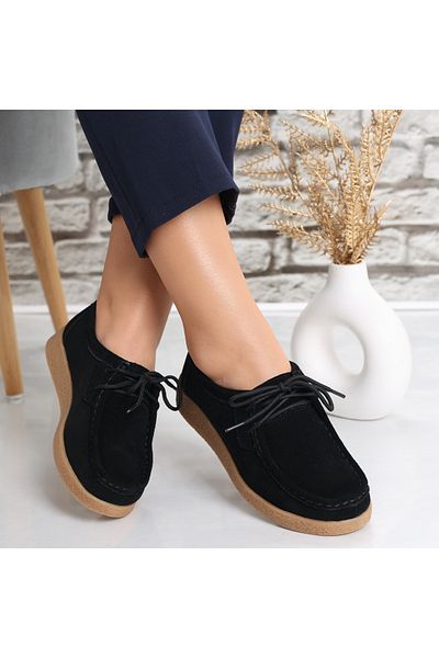MODA STİL Women's casual shoes Black Genuine Suede Alenasa, 36