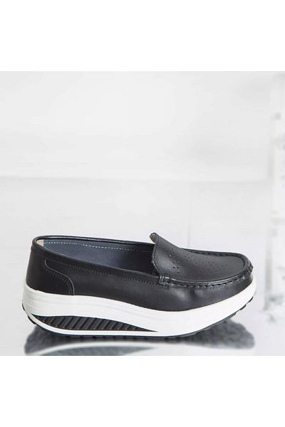 MODA STİL Women's platform shoes, black, natural leather, nancy, 41