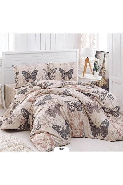 DemoHome Double bed linen set made of satin cotton with pattern - fitted sheet, flat sheet, 2 pillowcases