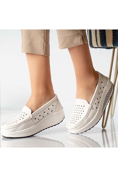 MODA STİL Women's casual white shoes, natural pearl leather, 40