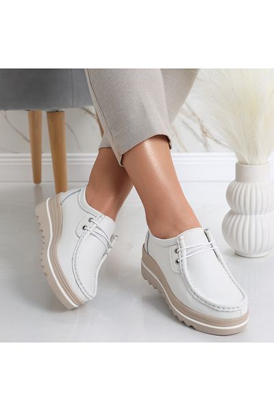 MODA STİL Women's White Platform Shoes Made of Genuine Leather Jasya, 38