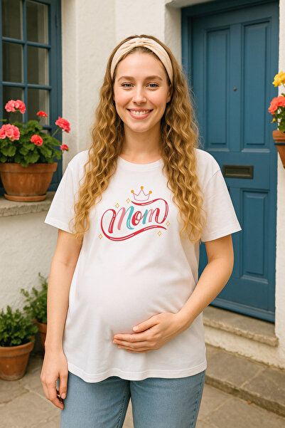 TARZ STİL Μπλουζάκι εγκυμοσύνης Premium Soft Combed Cotton Fabric Taçlı Mom με τύπωμα 24052