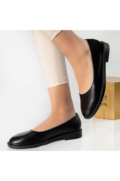 MODA STİL Women's black ballet flats in organic leather Ronia, 38