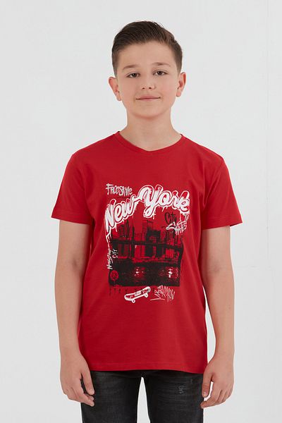Fulla Moda 100% Cotton New York Printed Boys' T-Shirt