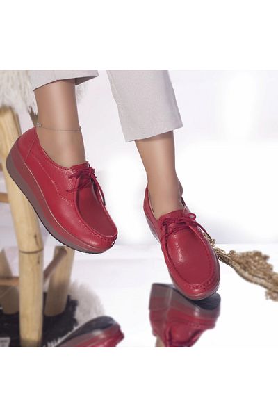 MODA STİL Clarisa platform shoes, red genuine leather, 40