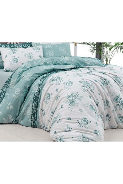 DemoHome Double bed linen set ranforce cotton TRADITIONAL FLOWER green - fitted sheet, bed, 2 pillowcases