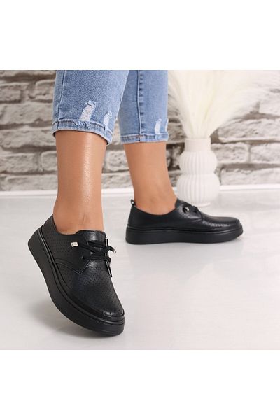MODA STİL Women's casual shoes in black genuine leather Yalina, 38