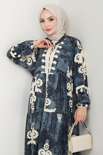 InStyle Oval Shape Pattern Casual Viscose Dress Anthracite