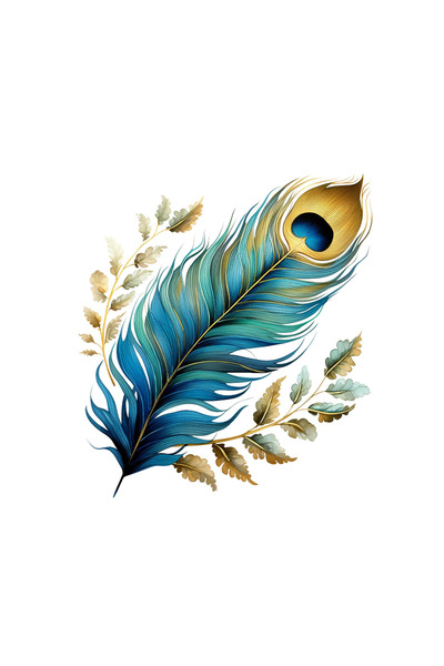 INOVATIX Set de 8 bucăți, autocolant cu pană de păun aurie, INOVATIX®. 6 cm