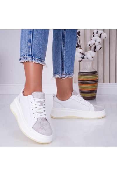 MODA STİL Women's casual shoes White Silver made of natural leather Lizy, 39