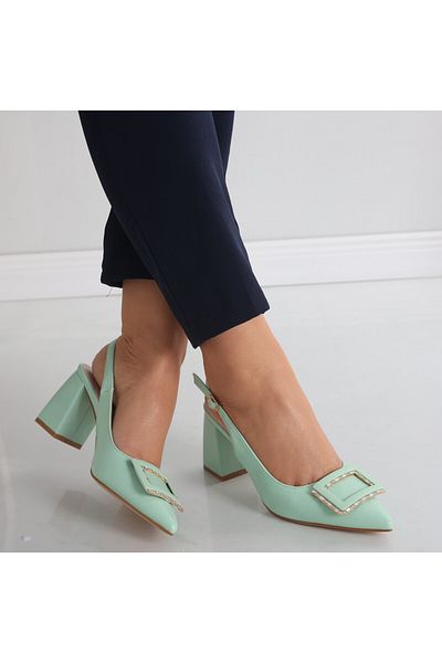 MODA STİL Women's Green Heeled Shoes Made of Naja Ecological Leather, 35