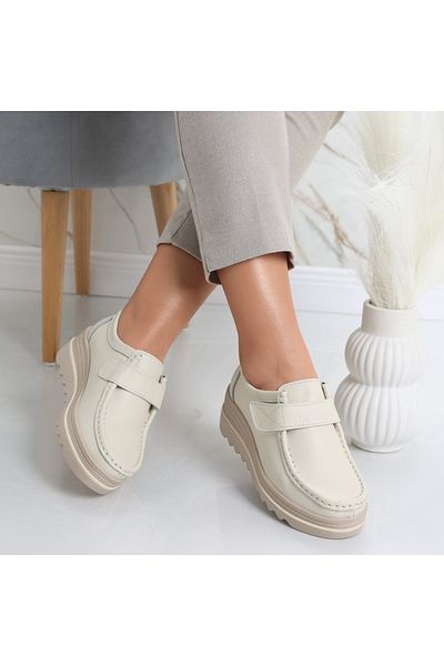 MODA STİL Women's Beige Platform Shoes Made of Genuine Leather Anera, 36