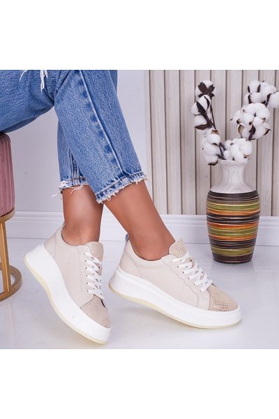 MODA STİL Women's casual shoes Beige Gold made of natural leather Lizy, 39