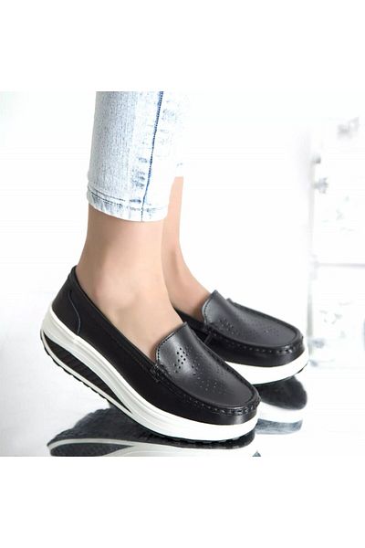MODA STİL Women's platform shoes, black, natural leather, nancy, 41