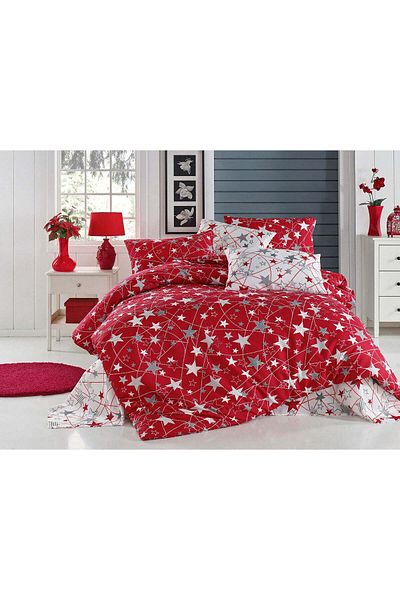 DemoHome Double bed linen set made of satin cotton with pattern - fitted sheet, flat sheet, 2 pillowcases