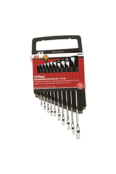 ACE 10-Piece Comfort Grip Non-Slip Handle SAE Combination Wrench Set Silver 5.03inch