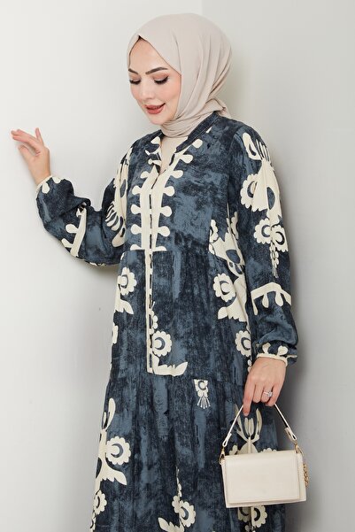 InStyle Oval Shape Pattern Casual Viscose Dress Anthracite