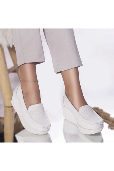 MODA STİL Dominican platform shoes, natural leather, white, 41