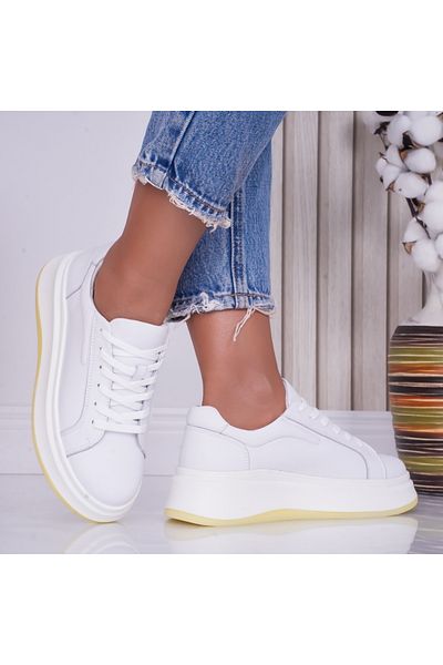 MODA STİL Women's casual white shoes made of natural leather Ema, 37