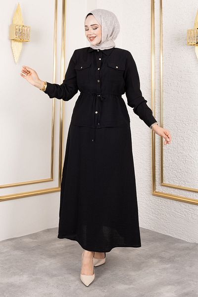 Tesettür Dünyası Elastic Waist Skirt Suit Tsd250192 Black