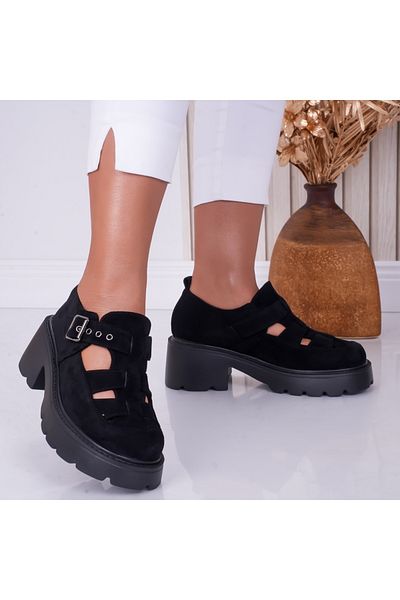 MODA STİL Women's casual black shoes made of ecological suede leather Pepa, 37