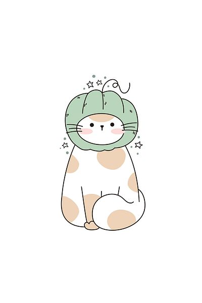 INOVATIX Set of 8 pieces, Sticker Cute Cat with Green Hat, INOVATIX®. 6 cm