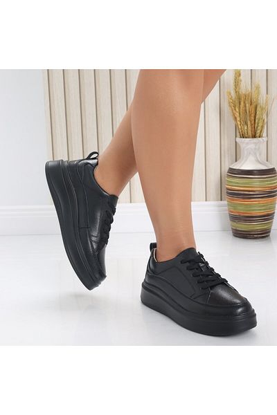 MODA STİL Women's casual shoes, black, made of natural leather, Ana, 36