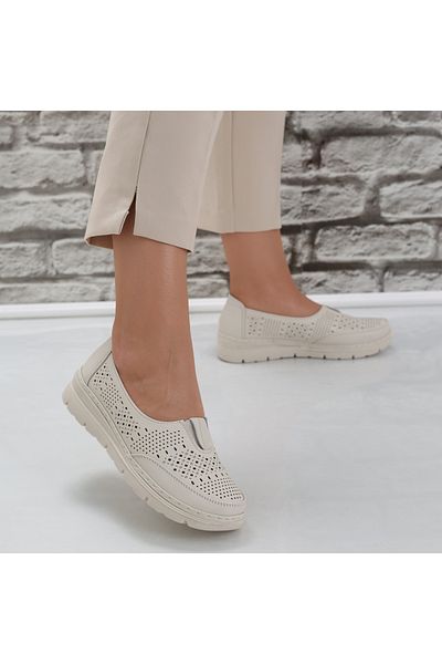 MODA STİL Women's casual shoes Beige made of Molica Ecological Leather, 39